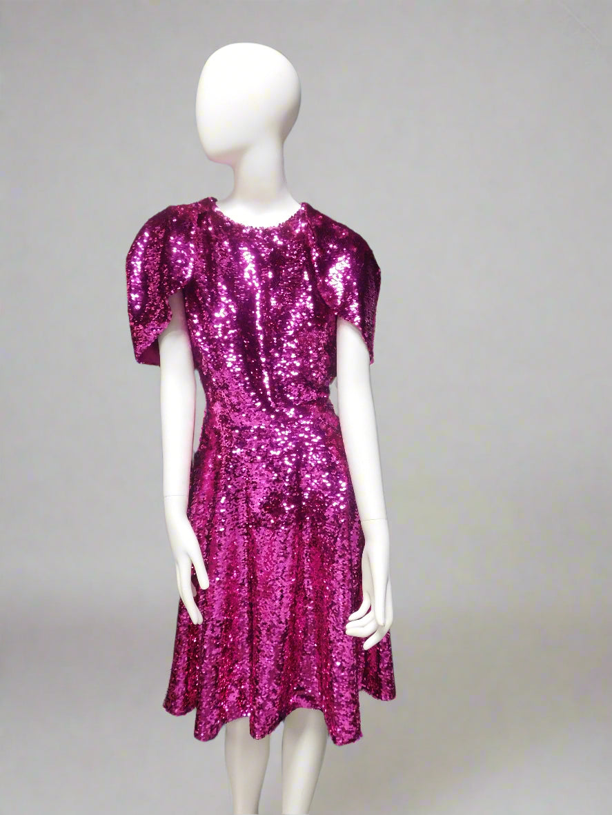 Sequin A-Line Dress in Fuchsia