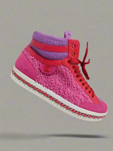 Tweed Patent Calfskin High Top Sneakers Pink Purple