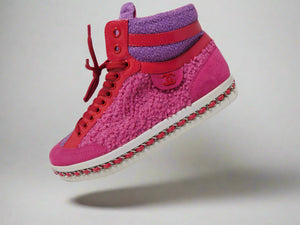 Tweed Patent Calfskin High Top Sneakers Pink Purple