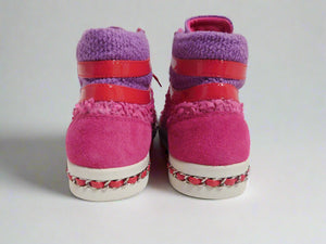 Tweed Patent Calfskin High Top Sneakers Pink Purple