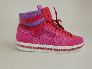 Tweed Patent Calfskin High Top Sneakers Pink Purple