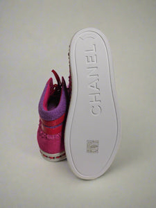 Tweed Patent Calfskin High Top Sneakers Pink Purple