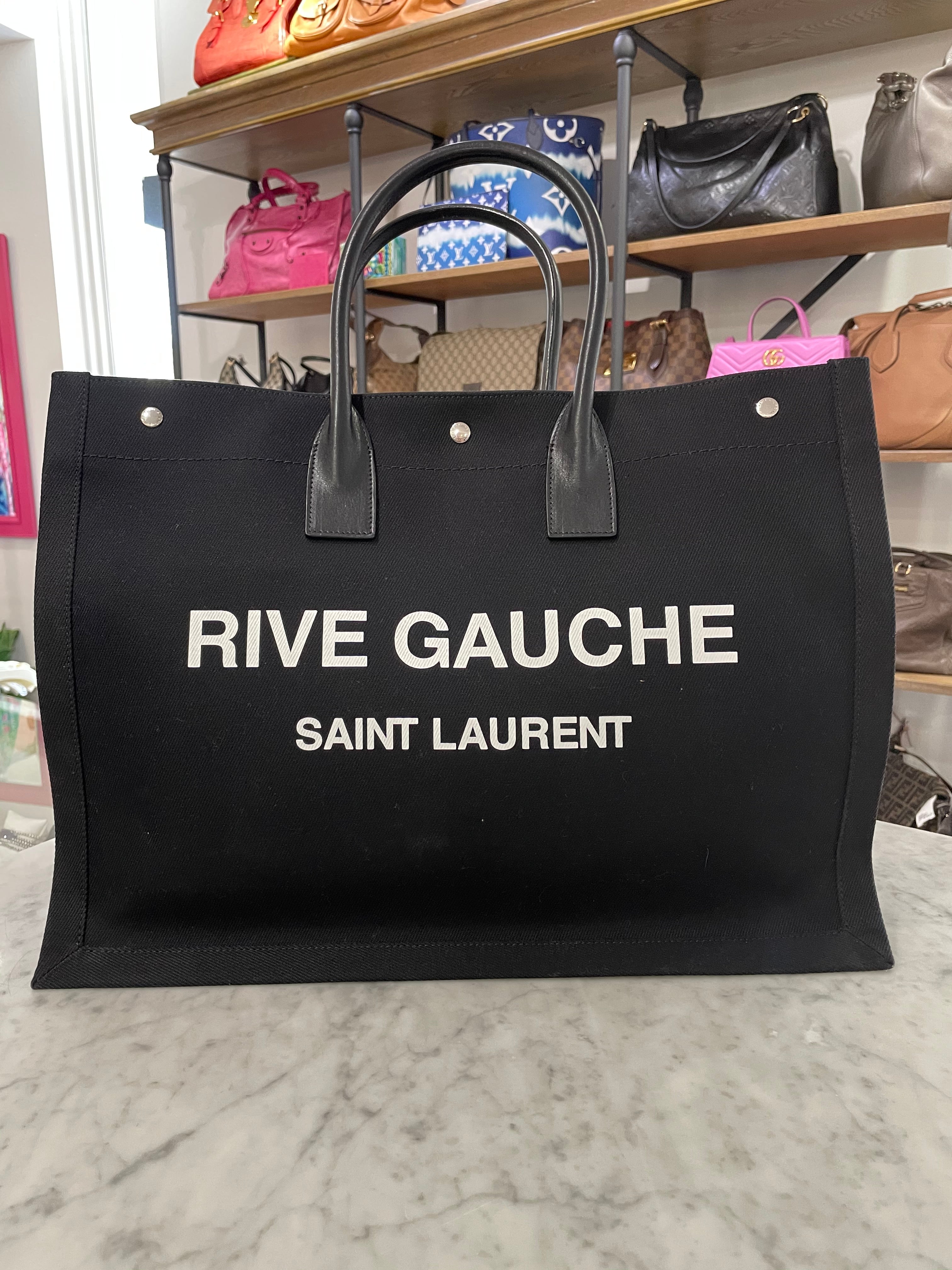 Logo Leather Tote Bag in Black - Saint Laurent