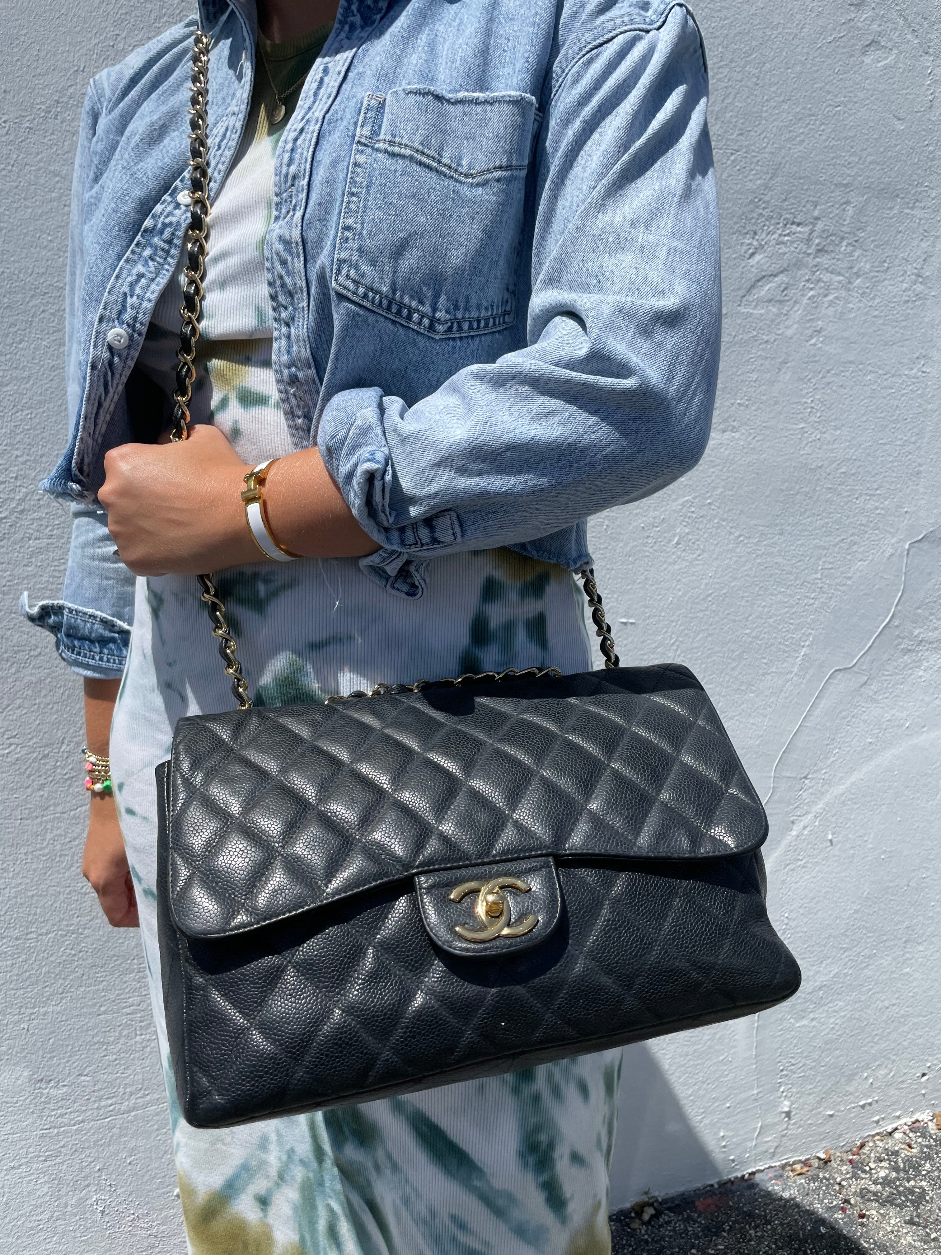 Chanel Light Beige Caviar Jumbo Double Flap Bag at Jill's Consignment