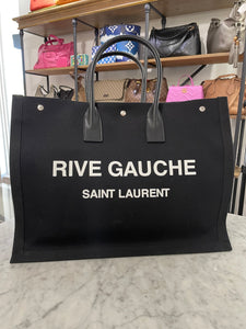 Replica YSL Fake Saint Laurent White Linen Rive Gauche Tote Bag